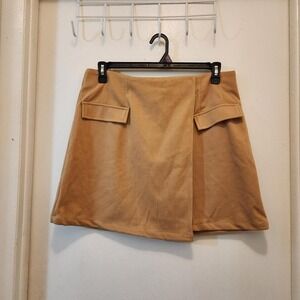 SHEIN Women's XL Tan Faux Suede Wrap Mini Skirt